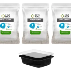 Gourmax Pote 350Ml Retangular P Preto C/Tp  6X24